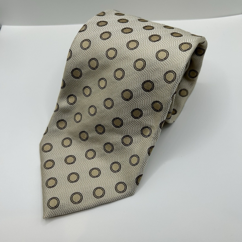 Ermenegildo Zegna Tie Mens 100 Silk Beige Circle Corpcore Made Italy